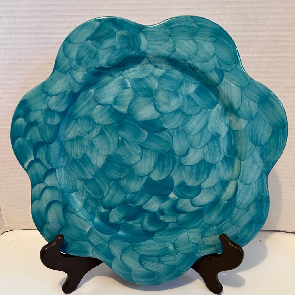 Vintage 13" Wide Teal petal Plate / Platter